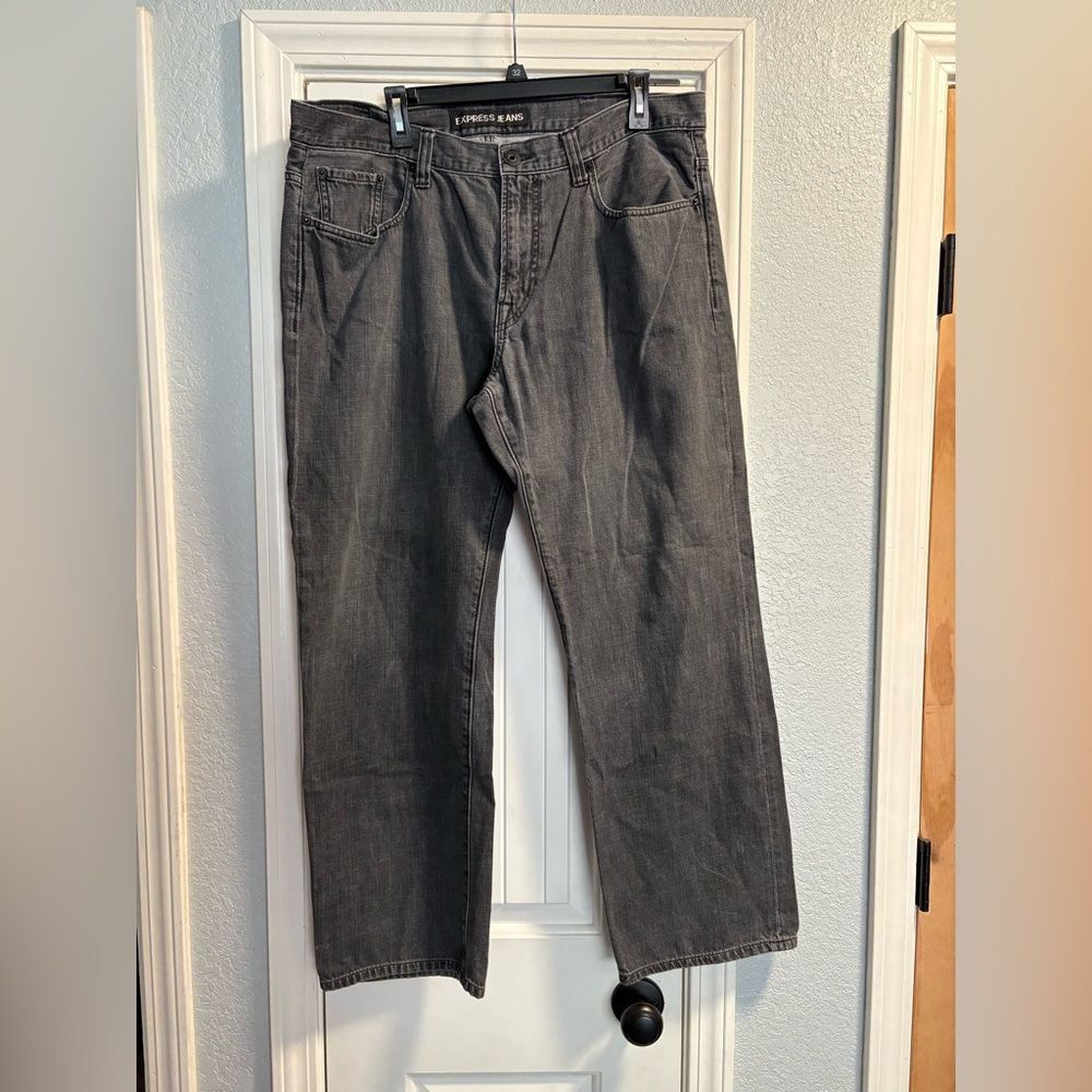 Express Jeans Mens 38X32 Blake Loose Fit Bootcut Faded Gray Black Y2K Preppy